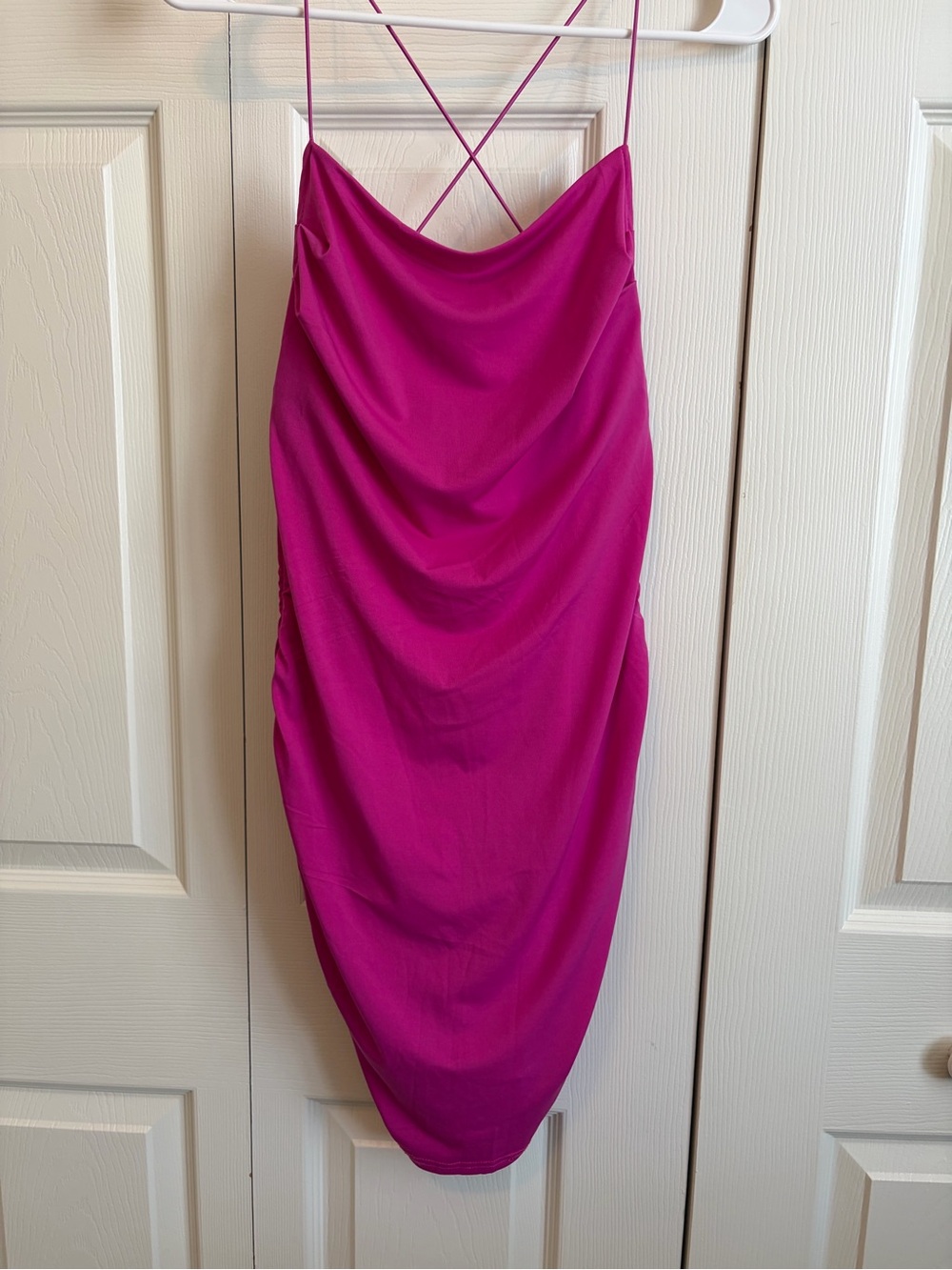 Fuchsia Cowl Midi Dress with Crisscross Spaghetti Straps
